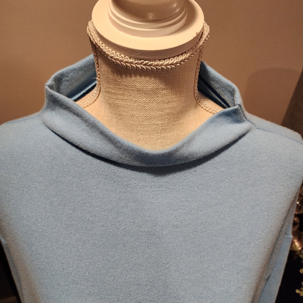 LOFT Light Blue Cowl Neck Sweater Size Large PTP 22 In. - Picture 4 of 6